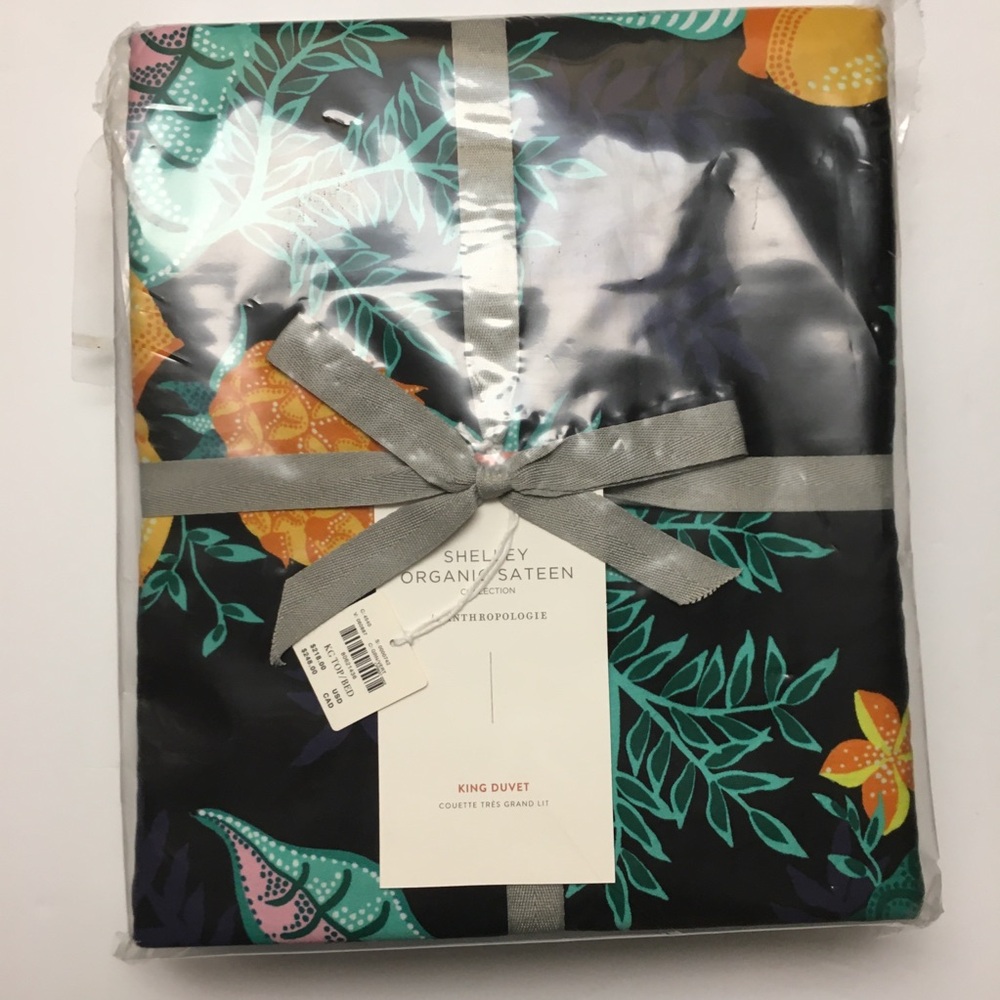 Anthropologie Shelley Organic Sateen Collection Duvet King Size Lemon Print NEW